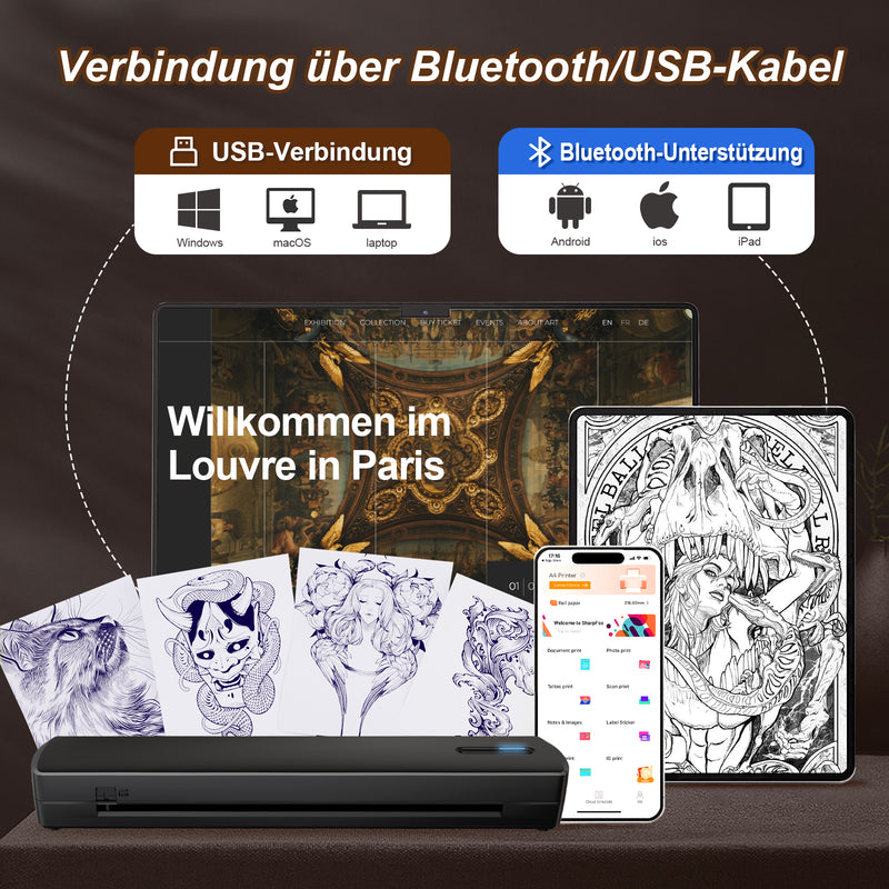 True Image TC80 Tintenloser Drucker, tragbarer Letter/A4/Tattoo Thermodrucker